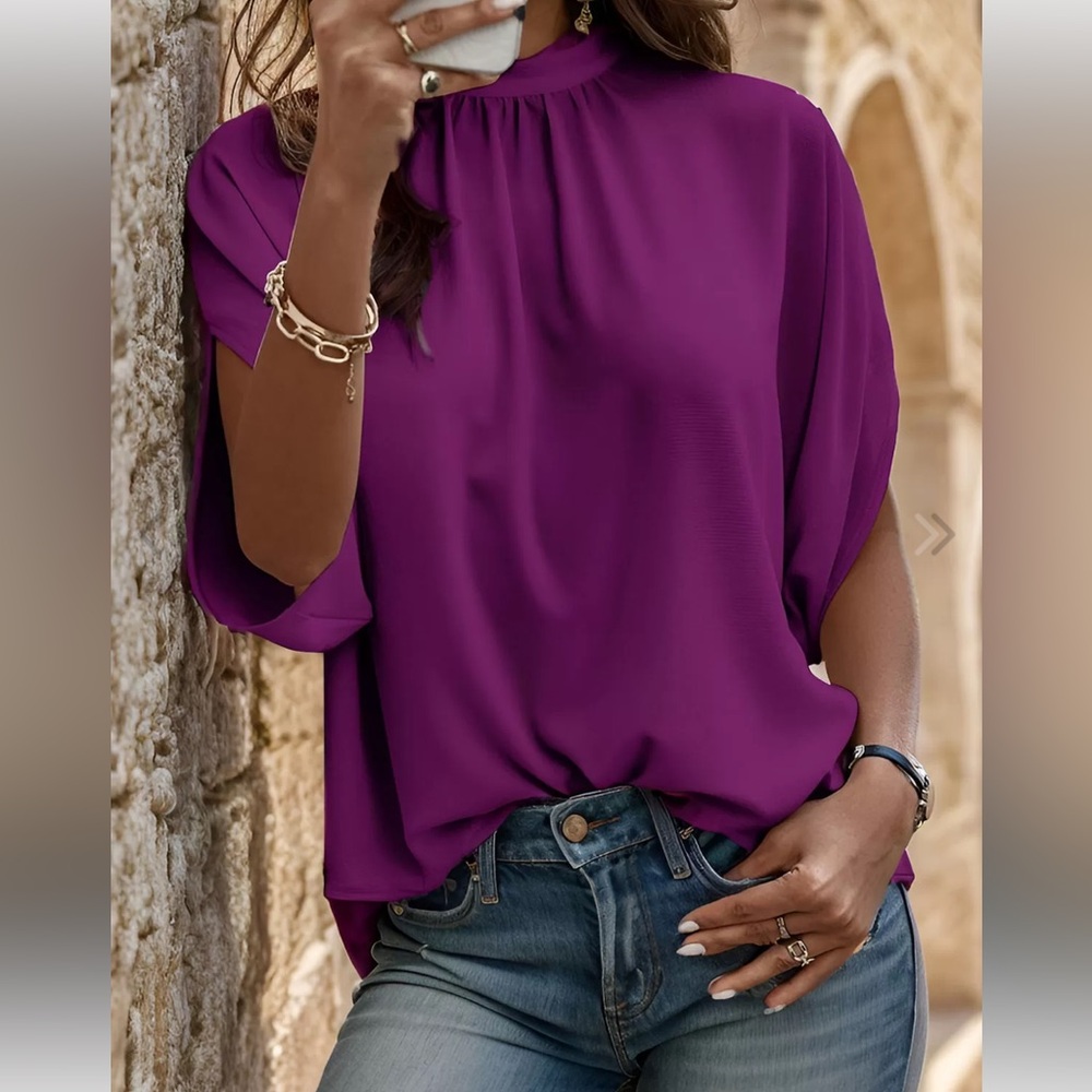 Women's Purple Blouse with Mock Neck